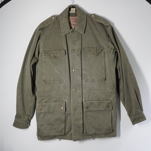 Vtg Banana Republic 1980s Olive‎ Green Cotton Safari Military Jacket Chore Lined